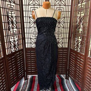 Vintage 1980s New Leaf By Samir Black Lace Sequins Evening Dress Whimsigoth SM